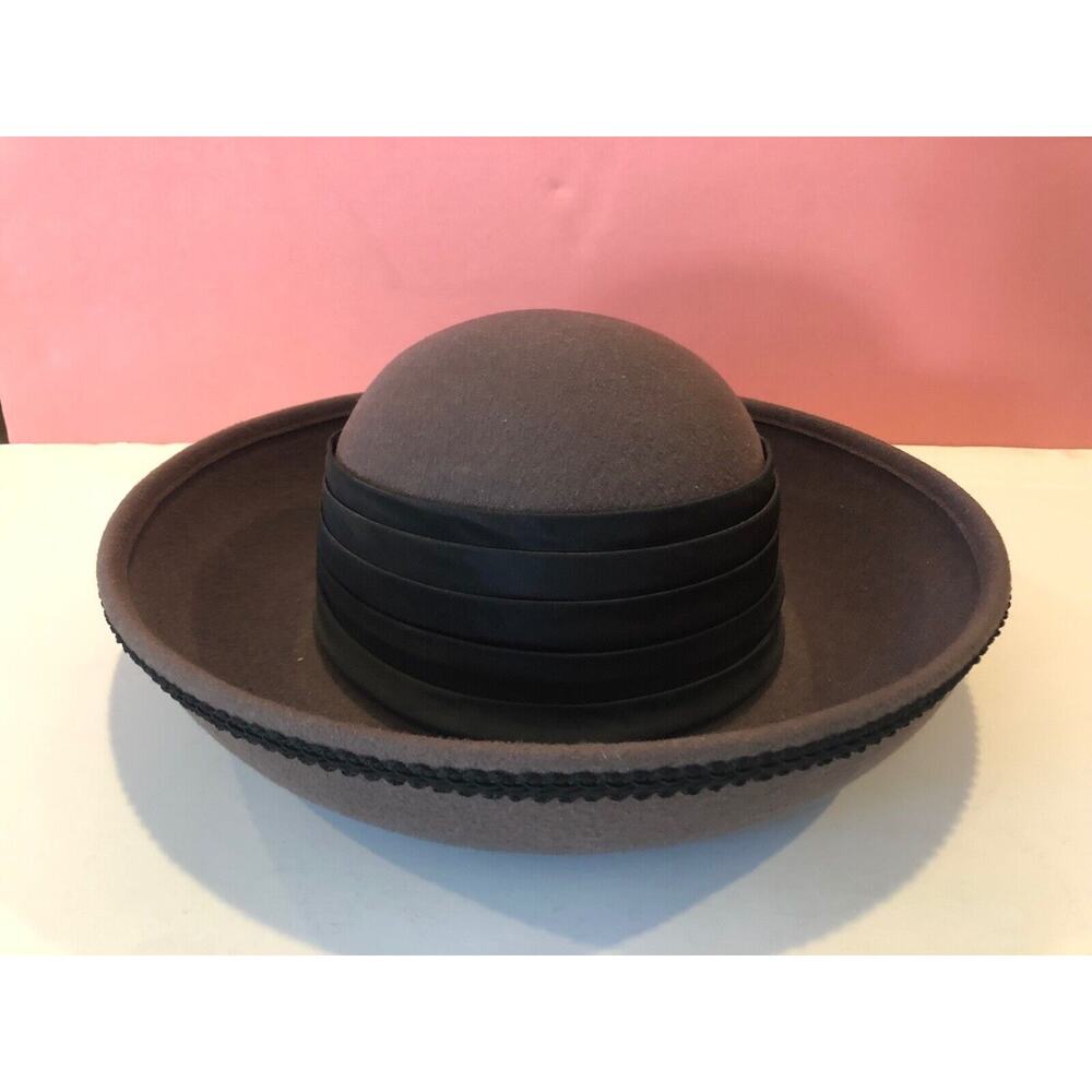 GEORGEORGE W BOLLMAN 100% WOOL BROWN HAT W/BLACK TRIM "EXCELLO" MADE IN USA